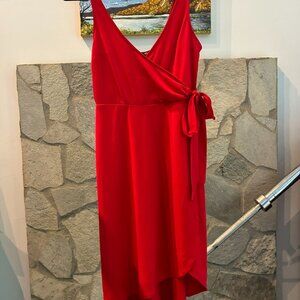 Express Red Tie Wrap mini-midi length dress, Size XS